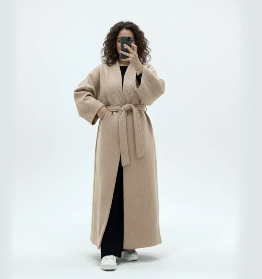 Cappotto in caban lungo con cintura - Taglia unica
