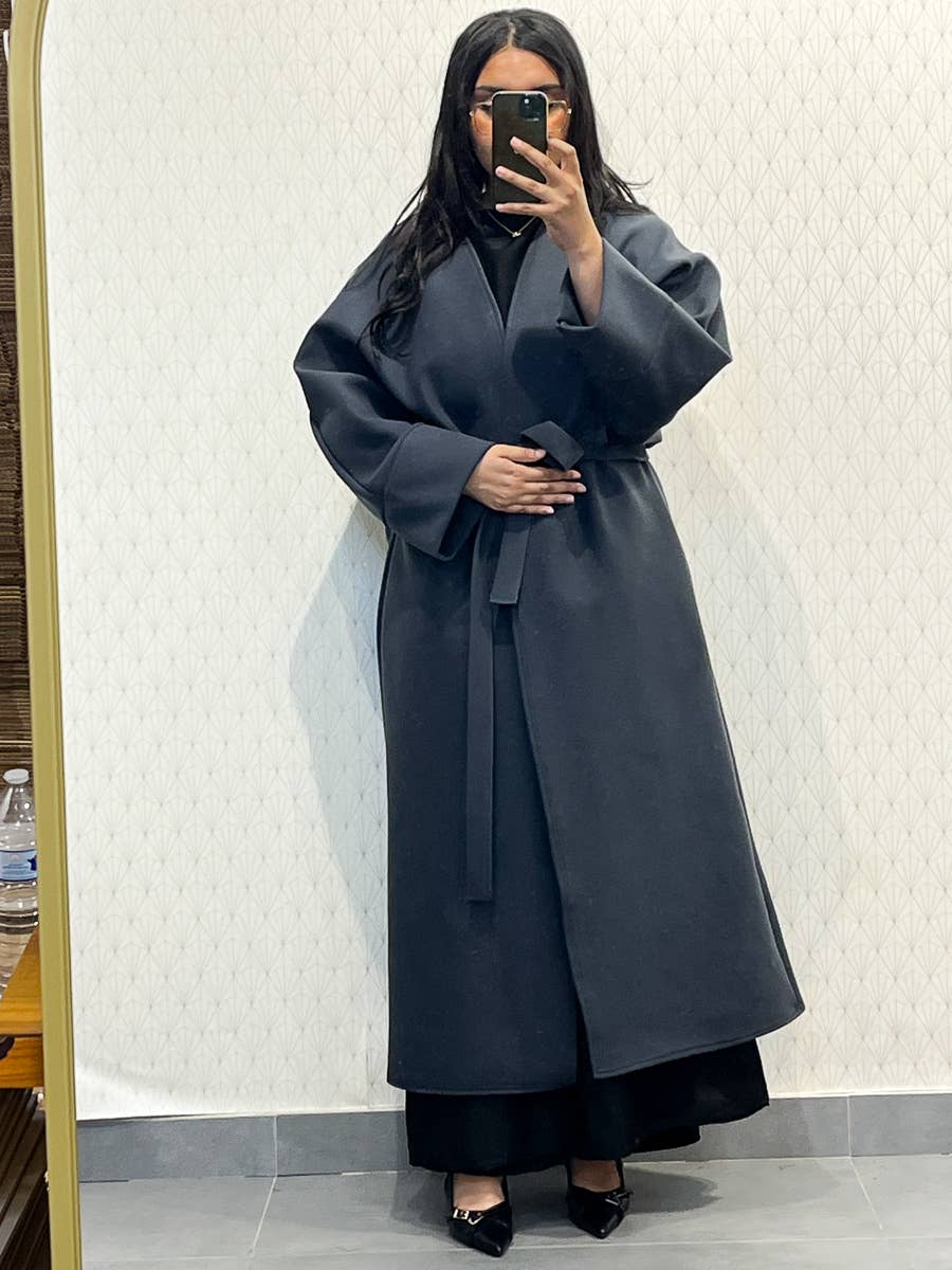 Cappotto in caban lungo con cintura - Taglia unica