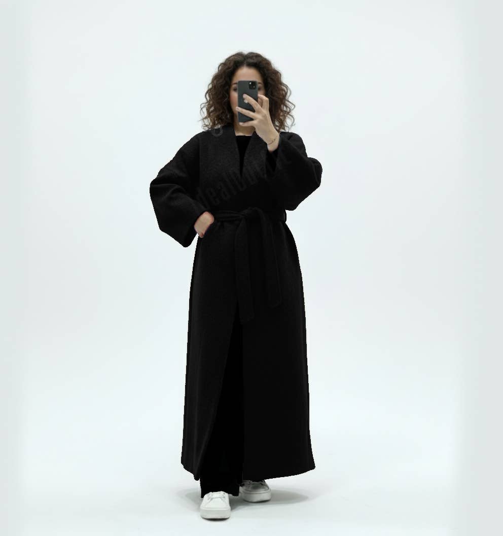 Cappotto in caban lungo con cintura - Taglia unica