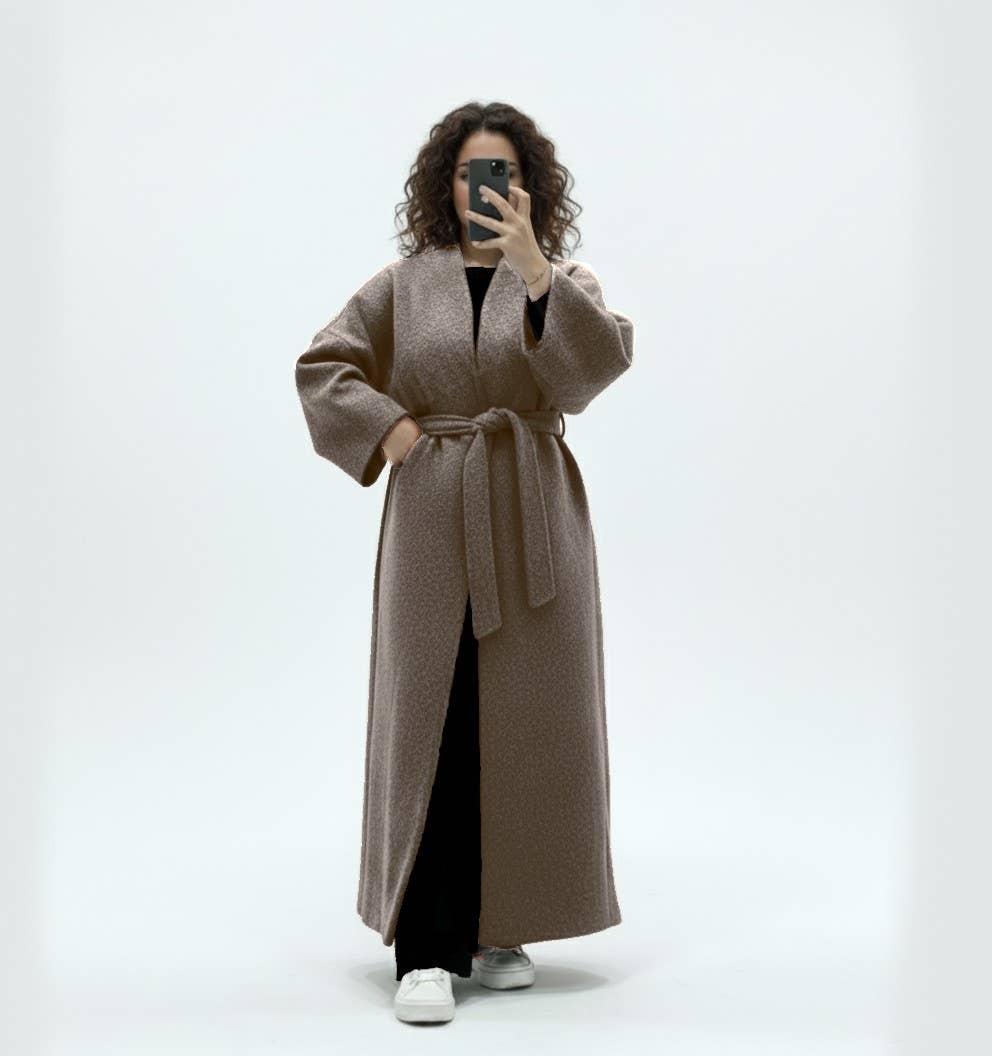 Cappotto in caban lungo con cintura - Taglia unica