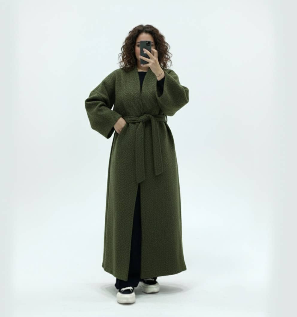 Cappotto in caban lungo con cintura - Taglia unica