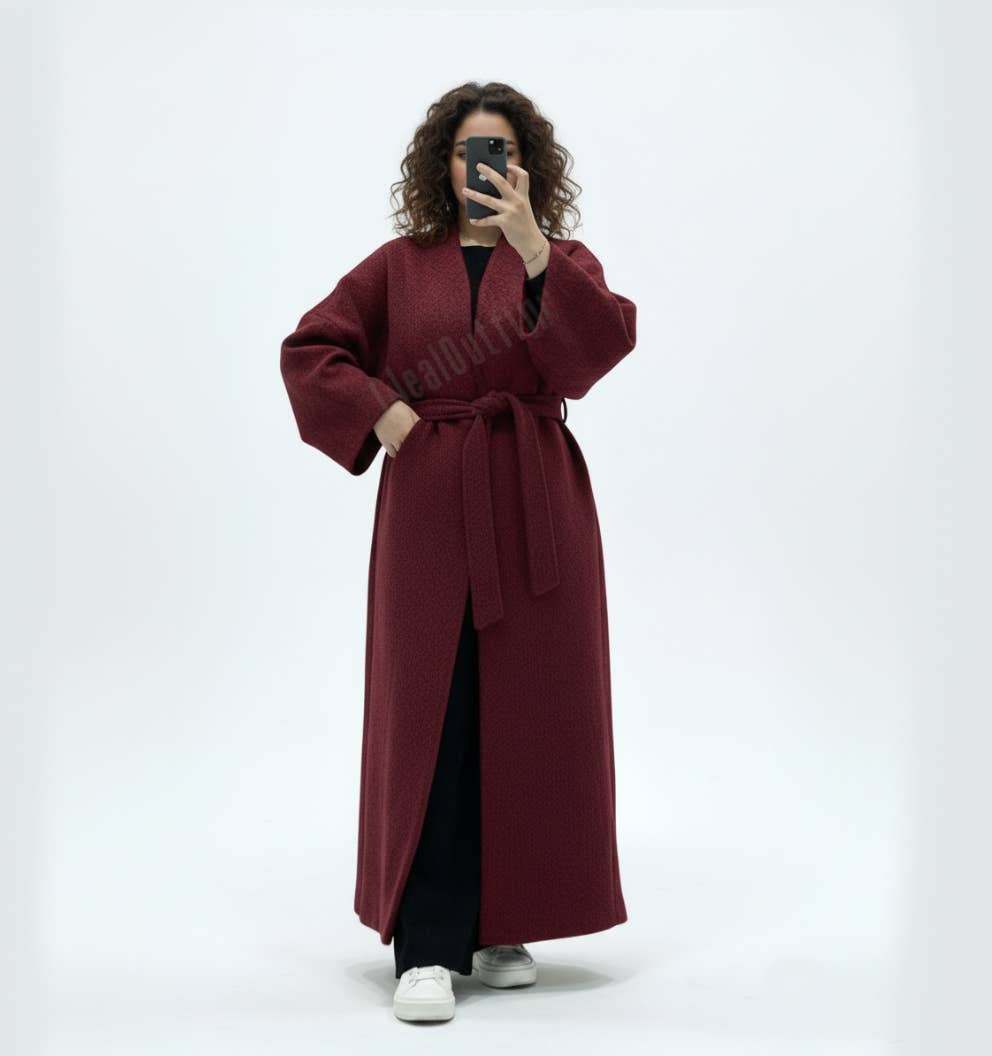 Cappotto in caban lungo con cintura - Taglia unica