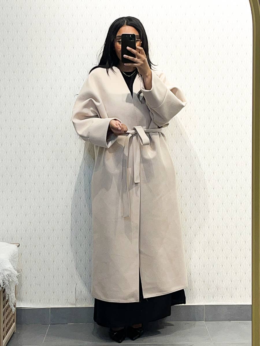 Cappotto in caban lungo con cintura - Taglia unica